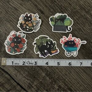 Black cat and plants stickers set of 5
